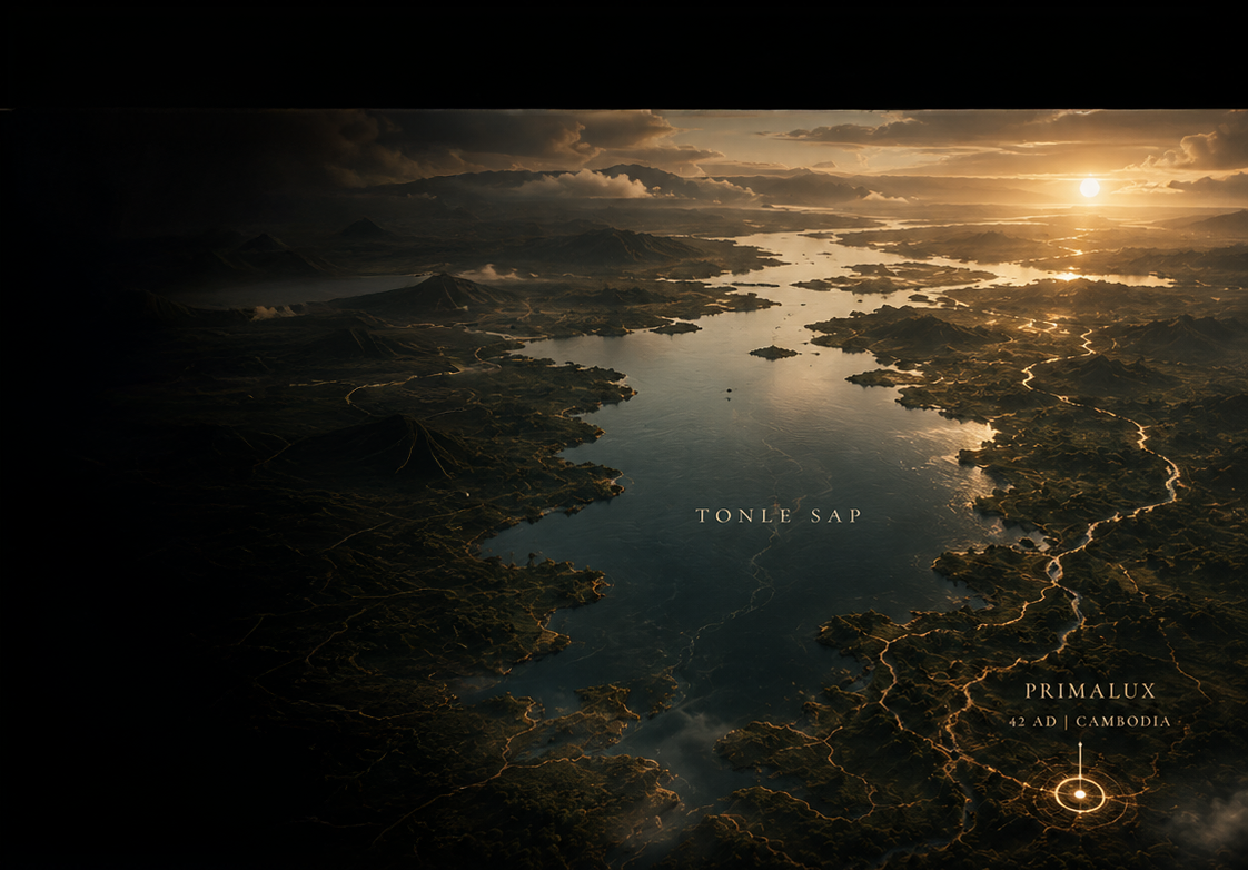 Tonlé Sap and the surrounding landscape illuminated by first light